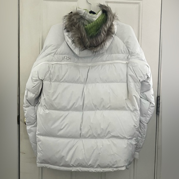Foursquare Mens Large White/Green Hooded Snowboard Parka 25k Insulated Jacket - Picture 2 of 15
